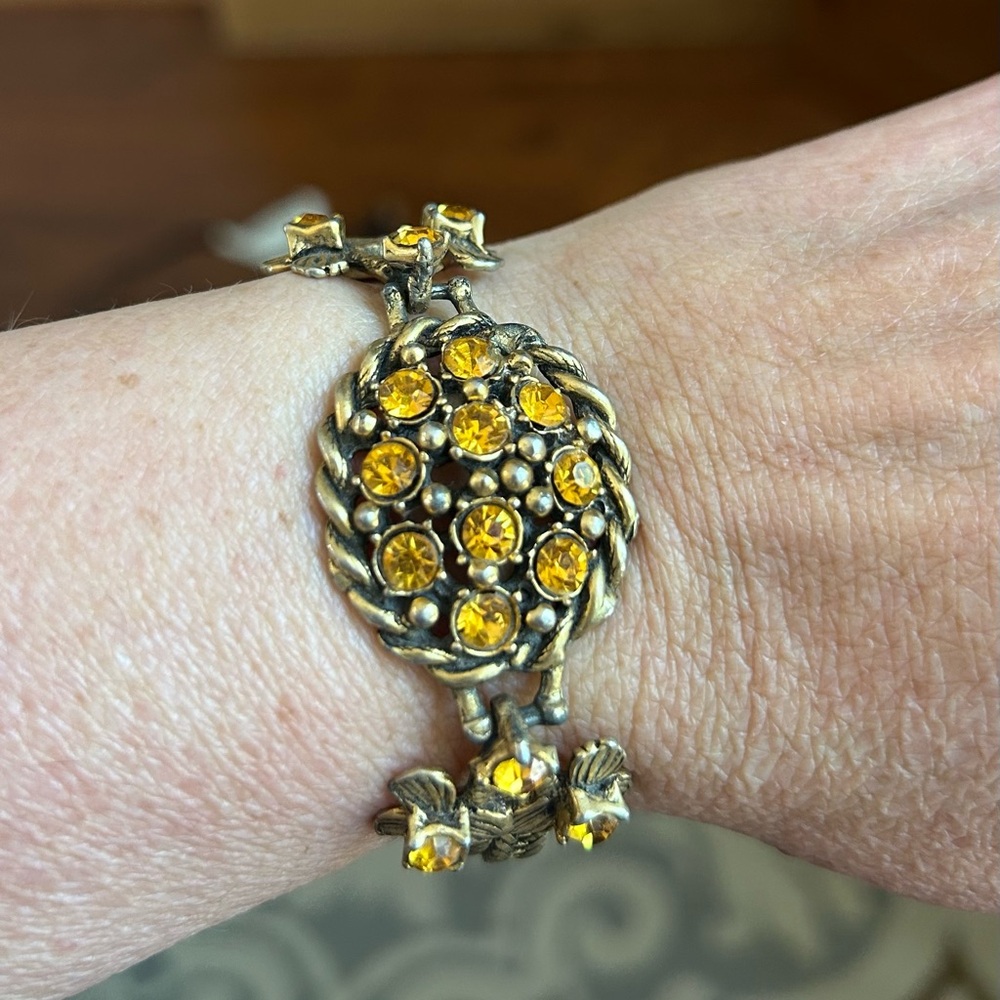 Gold-Tone Yellow Crystal Cluster Bracelet